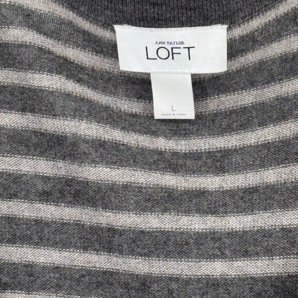 Ann Taylor LOFT Cardigan striped rhinestones Gray vneck sweater size large - Picture 4 of 14